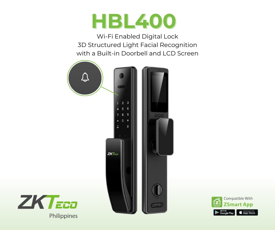 Elevate your home security with HBL400 Smart Lock!

Unlock with facial recognition, smartphone fingerprint, IC card, or pin code. Enjoy added convenience with automatic locking when using your smartphone.

Compatible with ZSmart for seamless home automation. Upgrade your safety,