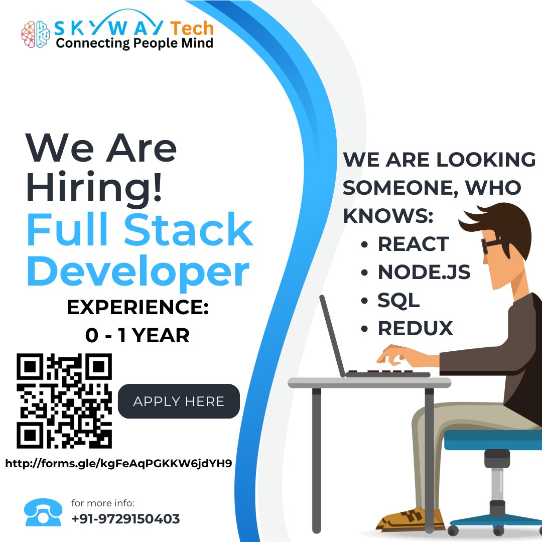 Join the Skyway Tech team! Are you a talented Full Stack Developer looking for an exciting opportunity? Look no further! Skyway Tech is hiring! Position: Full Stack Developer Location: f-464, 2nd Floor, NP Tower, Mohali, Phase-8, SAS Nagar, Mohali, Punjab, 160055