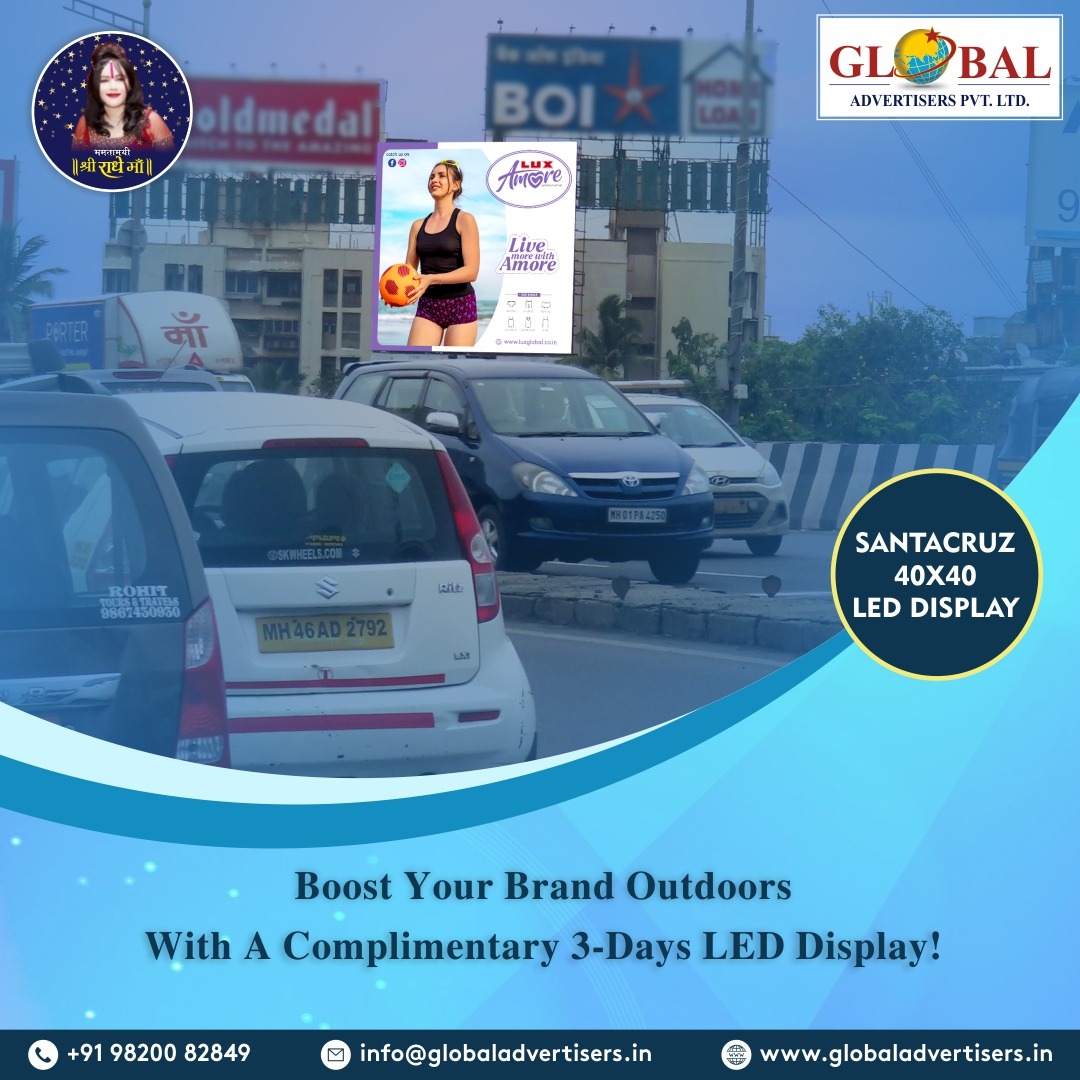 Elevate your brand's visibility with a complimentary 3-day LED display! 🚀✨ 
Let your message shine in the great outdoors.

Book your slot now: 9820082849
Know us: globaladvertisers.in

#GlobalaAdvertisers #BrandVisibility #AdvertiseWithImpact #HoardingSites #OOH #BrandBoost