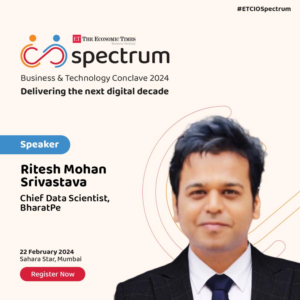 ET_CIO's tweet photo. π A warm welcome to Ritesh Mohan Srivastava, Chief Data Scientist of @bharatpeindia, as our distinguished speaker at The Economic Times Spectrum 2024! π
Register Now- https://t.co/0RBvlTjOlj
#ETCIO #CIO #ETCIOSpectrum #DigitalLeaders #TechLeaders #Innovation https://t.co/qDHkEiH3Vh
