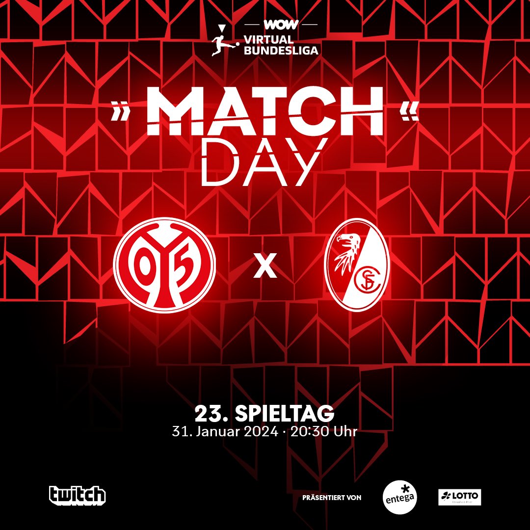 Mainz 05 eSPORTS (@mainz05esports) on Twitter photo Endlich wieder Mittwoch❗️
Endlich wieder <a href="/vbl_official/">VBL | WOW VIRTUAL BUNDESLIGA</a> ‼️
⏰ 17:30 🆚 <a href="/SVWW_official/">SV Wehen Wiesbaden</a>
⏰ 19:00 🆚 <a href="/HerthaBSCeSport/">Hertha BSC eSport</a>
⏰ 20:30 🆚 <a href="/scfreiburg/">SC Freiburg</a>
Alle Spiele werden heute LIVE & FREE auf unserem Twitch Kanal übertragen.
📲 twitch.tv/mainz05esports Endlich wieder Mittwoch❗️
Endlich wieder <a href="/vbl_official/">VBL | WOW VIRTUAL BUNDESLIGA</a> ‼️
⏰ 17:30 🆚 <a href="/SVWW_official/">SV Wehen Wiesbaden</a>
⏰ 19:00 🆚 <a href="/HerthaBSCeSport/">Hertha BSC eSport</a>
⏰ 20:30 🆚 <a href="/scfreiburg/">SC Freiburg</a>
Alle Spiele werden heute LIVE & FREE auf unserem Twitch Kanal übertragen.
📲 twitch.tv/mainz05esports