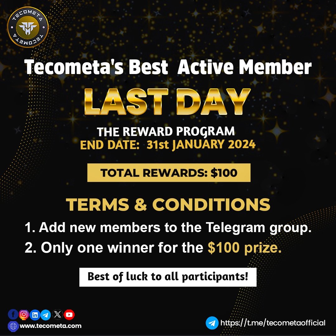 'Final push to become Tecometas' Best Active Member! 🚀 Last day to make every contribution count. Let's finish strong and aim for the top! #ActiveMember #CompetitionFinale #freerewards #Rewards #cryptomarket #Bitcoin #freeusdt #darbeoldu #LoveIsland #jjk249 #Bitcoin #MAFS