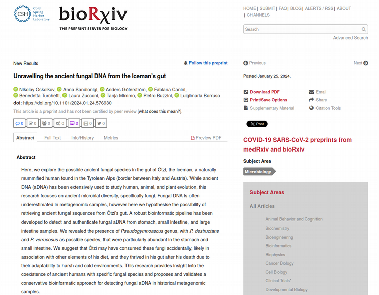 Nikolay Oskolkov (@nikolayoskolkov) on Twitter photo Our new preprint in collaboration with <a href="/LuisBorruso/">Luigi Borruso 🔬🧬🌍</a> and <a href="/AnnaSandionigi/">Anna Sandionigi</a> on detecting interesting traces of ancient fungal DNA in the gut of Tyrolean Iceman (Ötzi) Our new preprint in collaboration with <a href="/LuisBorruso/">Luigi Borruso 🔬🧬🌍</a> and <a href="/AnnaSandionigi/">Anna Sandionigi</a> on detecting interesting traces of ancient fungal DNA in the gut of Tyrolean Iceman (Ötzi)