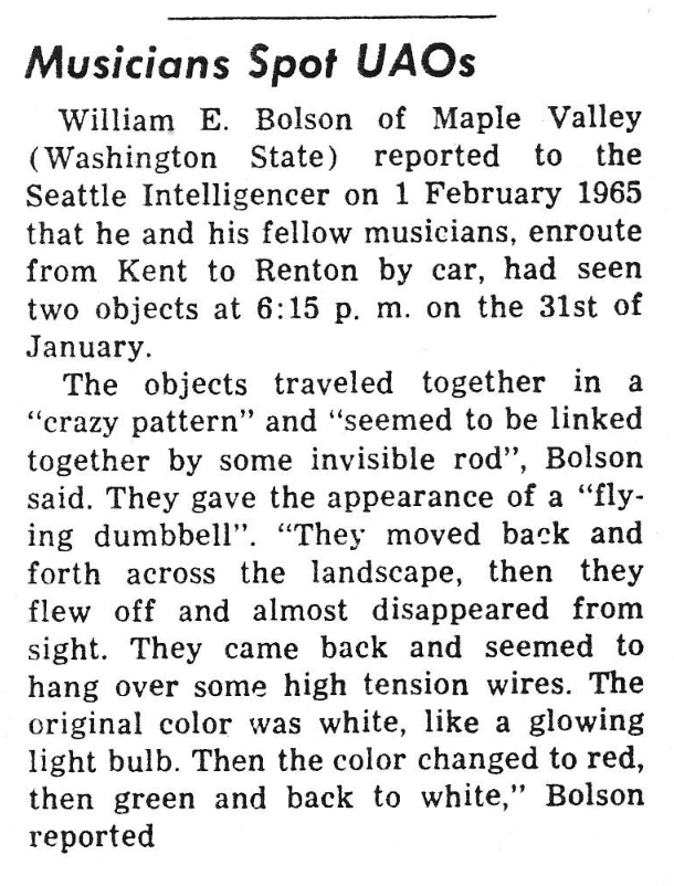 mrjeffknox's tweet photo. #ufotwitter #ufohistory
Today in UFO History - Musicians Spots UFO Over Power Lines
January 31, 1965 - btw. Kent and Renton, WA
1/6:15 p.m. Three men sight two discs hovering over some high-tension power lines between Kent and Renton, Washington. The UFOs appeared to be https://t.co/XdzcBdxNBt