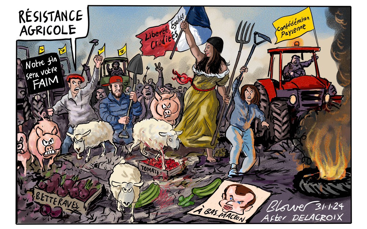 Telegraph cartoon 31.1.24 #FrenchFarmers #delacroix
