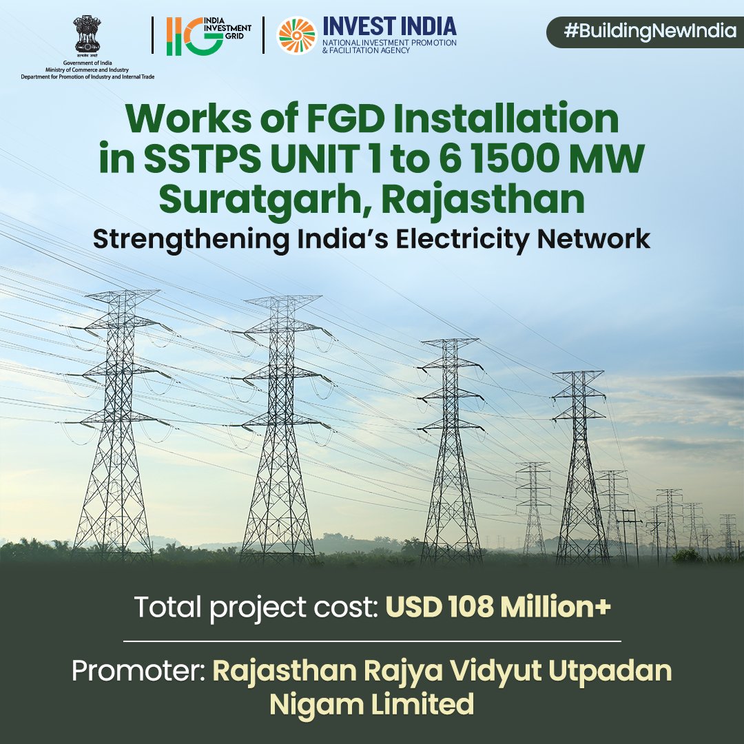 #BuildingNewIndia
Under #NIP, this project implements flue gas desulfurisation in thermal plants, eliminating SOx from flue gases and ensuring cleaner emissions and environmental compliance.
@cbdhage @HardeepSPuri @narendramodi @NewsArenaIndia @TamilNaduInfra @statsfeed_india