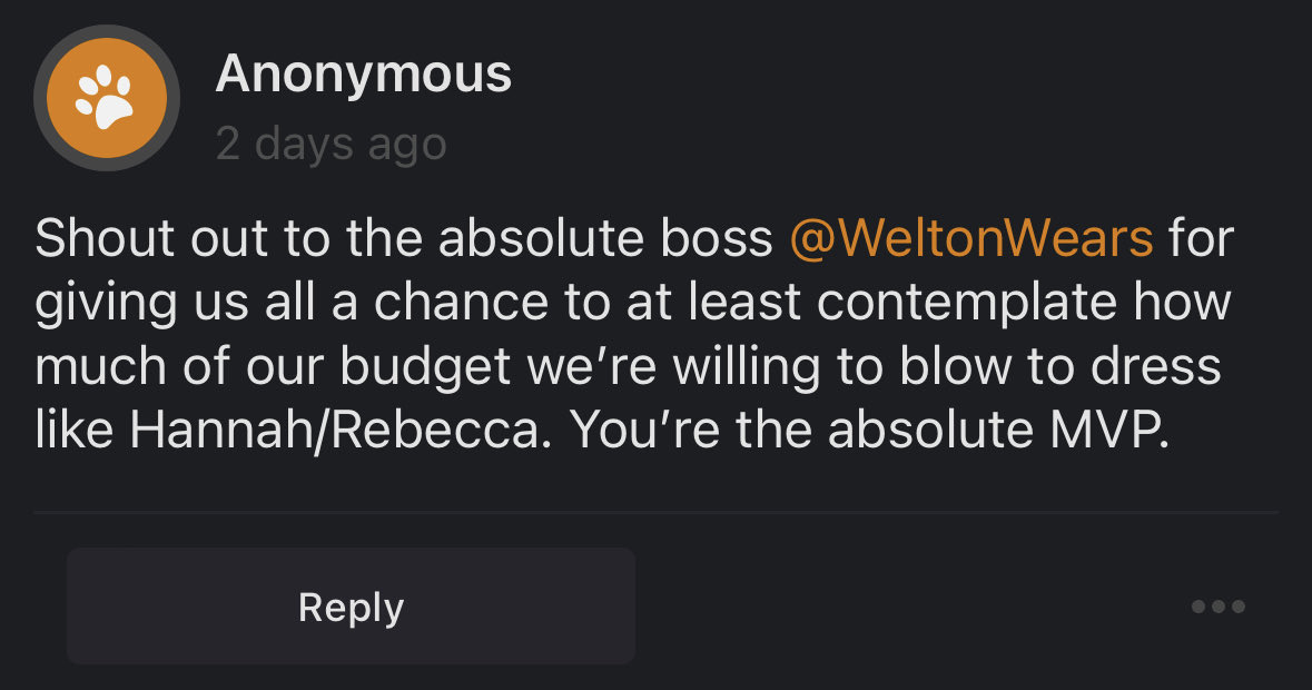 PositiveLasso's tweet image. 😂😂😂 from someone who takes time to look up certain pieces of clothing on grainy af photos, lemme tell you… it takes time and effort 😂 definitely a dedicated account for sure and we appreciate them! 🫡🥰 @WeltonWears