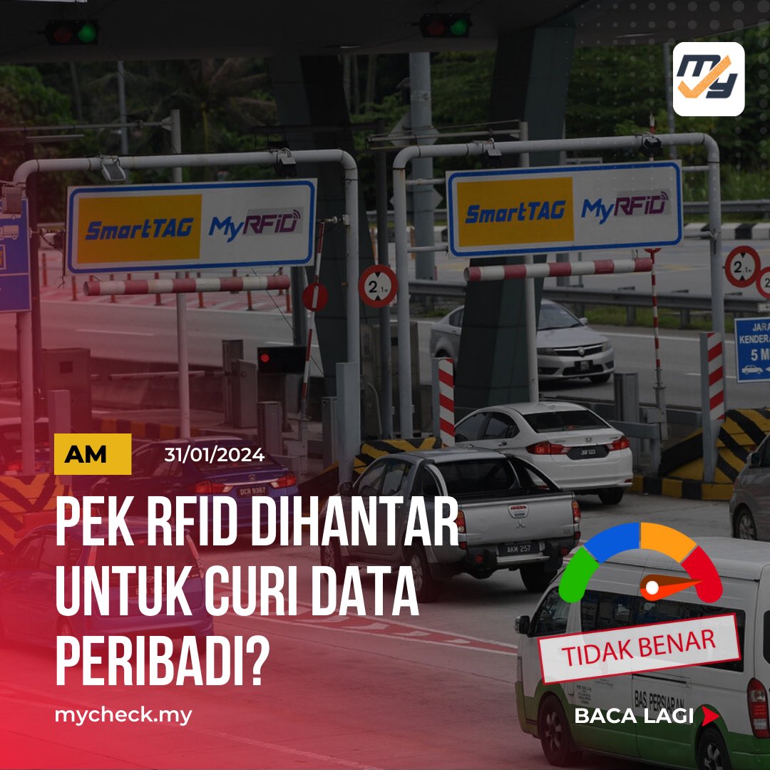 MyCheckMalaysia's tweet image. Dakwaan terdapatnya pek sistem teknologi Identifikasi Frekuensi Radio (RFID) dihantar secara rambang dan percuma kepada orang ramai sehingga boleh menggodam data peribadi adalah TIDAK BENAR.

@bernamadotcom @MyTouchnGo 

#MyCheckMalaysia #FactCheck #TouchnGo #RFID #tag #tng