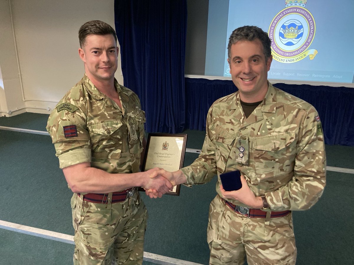 Sgt Needham receiving his CRE Commendation for planning and executing his @516STRE deployments to Putlos, Germany to train alongside our @bundeswehrinfo partners. In order to develop a shared understanding in fuel infrastructure and equipment. Congratulations. @Proud_Sappers