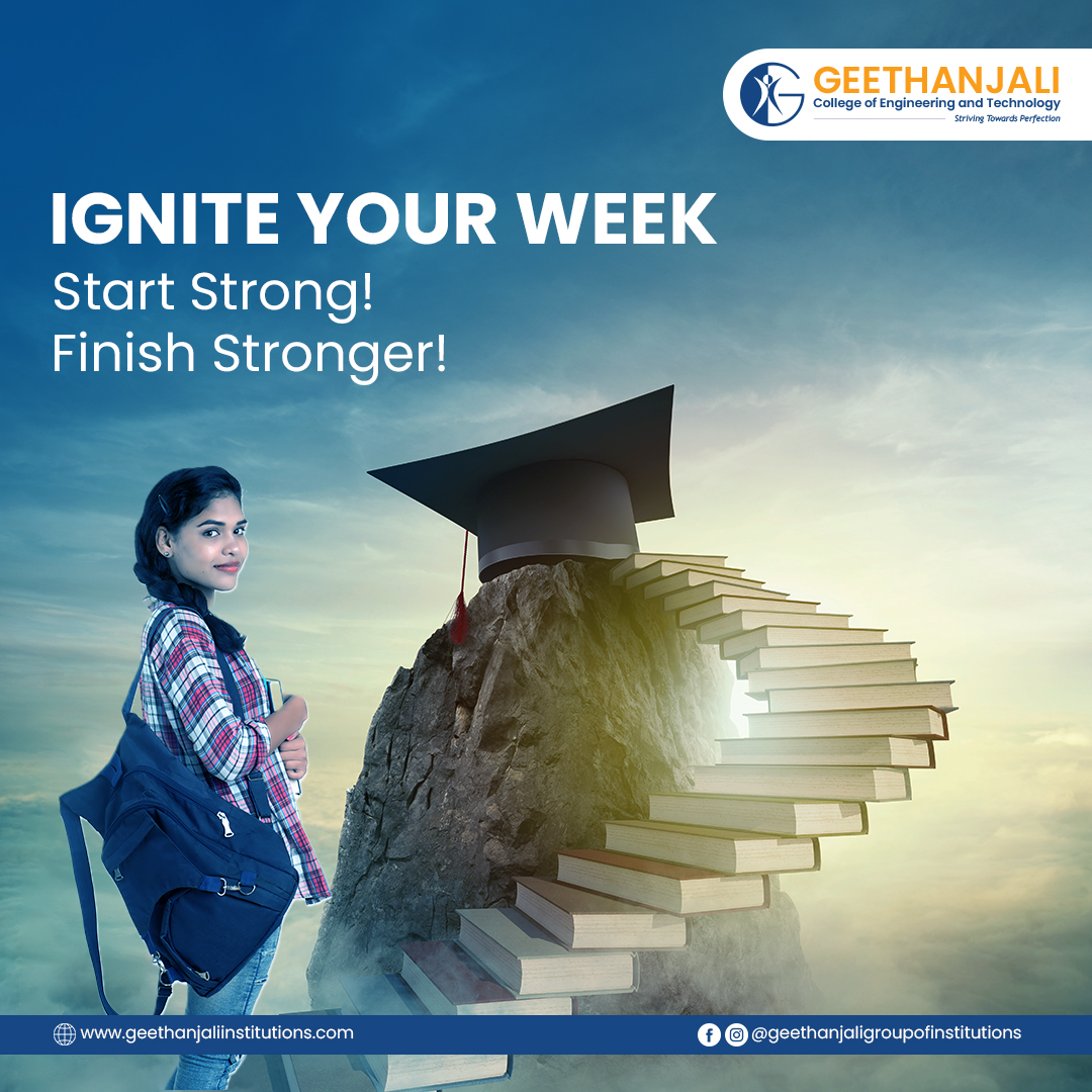 Kickstart the week with a motivational boost from GCET.
.
#GCET #geethanjaligroupofinstitutions #BestUniversity #Engineering #College #TopUniversity #EducationForAll #Success #Growth #FlyHigh #Productivity #IdeasForSuccess #Focus #AchieveBIG #ThinkBIG #Hyderabad