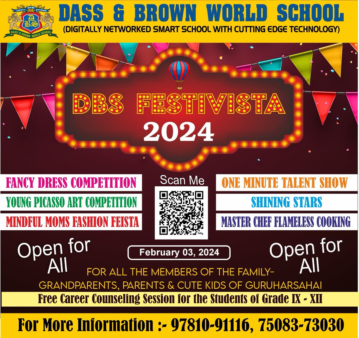 #DBSFESTIVISTA 
🎉 Get ready to unleash the fun and excitement at Guru Har Sahai with DBS Festivista 2024 by Dass and Brown World School! 🌟 
Scan the code provided to secure your spot in this carnival of joy.
#DBSFestivista  #guruharsahai