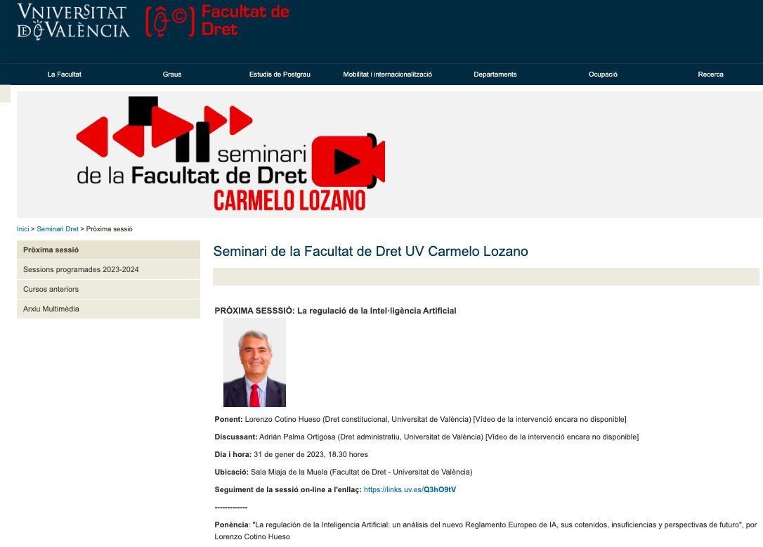 Hoy, jornada intensita:
- a las 14.30h, contratación pública y subrogación de trabajadores; 
- a las 18.30h, el reglamento europeo que regula la IA