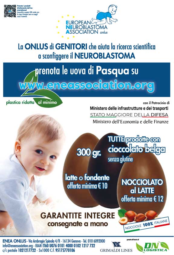 ENEAssociation's tweet photo. @follower
Domenica 31 Marzo 2024 è il giorno di Pasqua!
Sono attive le prenotazioni per le uova pasquali solidali di ENEA Onlus. Sostieni la ricerca sul neuroblastoma scegliendo le nostre deliziose uova pasquali al latte, fondenti e nocciolate. https://t.co/VsicgCcEZL