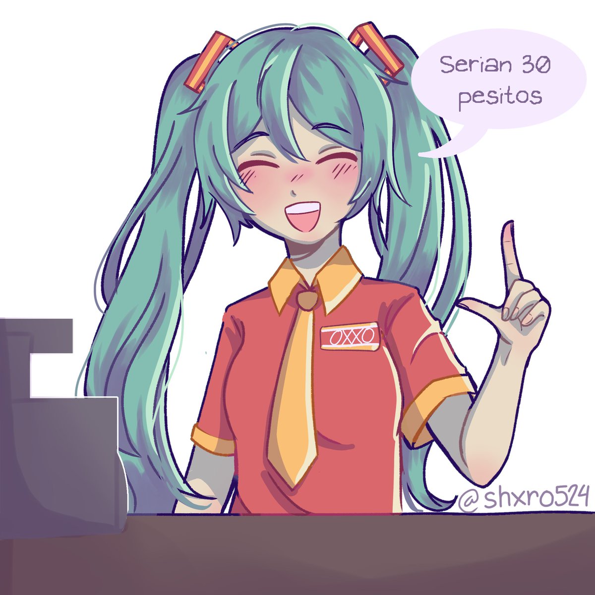 shxro524's tweet photo. " serían 30 pesitos joven "
.
.
Miku chambeando en el oxxo que hice durante el directo de notperera !1!1
[ #HatsuneMiku ] https://t.co/yvnlTBEguF