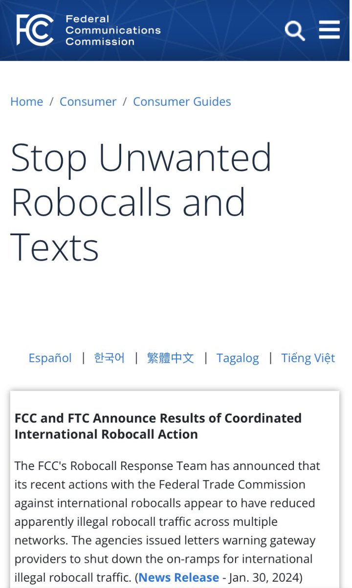ChyMik's tweet image. If you get more than 5 #spamcalls or #spamtexts per day, try a few of these helpful solutions.
The best tool I found was enrolling in my phone provider’s spam filter service (about $5 month). It catches 90 percent of the spam calls that I used to receive. (continued)..
FCC