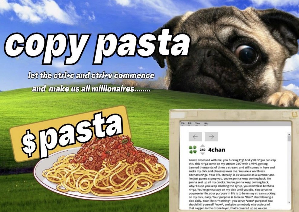 COMMUNITY TAKEOVER!!!🍝🍝🍝🍝🍝

- Dev gave over his remaining $PASTA (5%)
- WE WILL SEND THIS TO VALHALLA!

JOIN TELEGRAM 
t.me/copypastasol