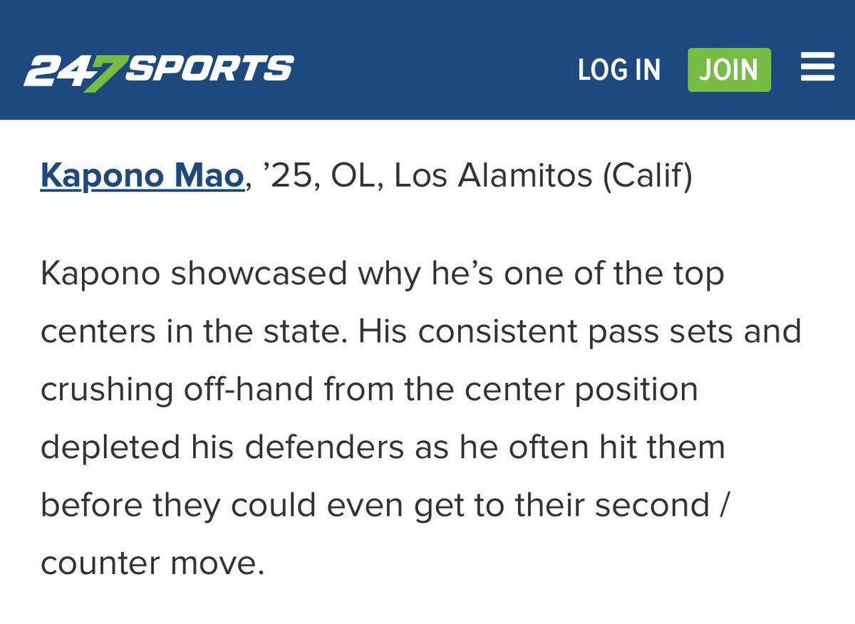 Kapono Mao (@kaponomao) on Twitter photo Great work at the <a href="/TheArrivalCamp/">The Arrival Camp</a>, happy to be a part of the top offensive performers list!
<a href="/GregBiggins/">Greg Biggins</a> <a href="/247Sports/">247Sports</a> <a href="/OfficialKOBros/">KO Bros</a> <a href="/leokoloamatangi/">Leo</a> Great work at the <a href="/TheArrivalCamp/">The Arrival Camp</a>, happy to be a part of the top offensive performers list!
<a href="/GregBiggins/">Greg Biggins</a> <a href="/247Sports/">247Sports</a> <a href="/OfficialKOBros/">KO Bros</a> <a href="/leokoloamatangi/">Leo</a>