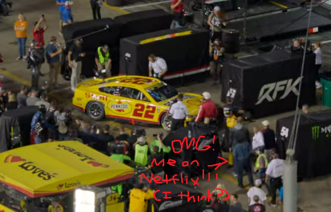 STaranto92's tweet image. I think the only shot I ended up in was this far-off shot from after Joey Logano went to the garage at Bristol. Now I'm trying to figure out what I was wearing that night like an insane person. #NASCARFullSpeed