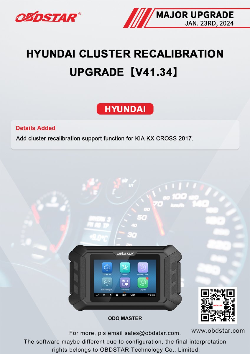 ObdstarTec's tweet photo. #OBDSTAR #AUTOMOTIVE #MajorUpgrade
DAYUN IMMO UPGRADE【V30.00】
GREATWALL CLUSTER RECALIBRATION UPGRADE
HYUNDAI CLUSTER RECALIBRATION UPGRADE【V41.34】

#IMMO #auto #locksmith #dash #cluster  #KeyMasterDPPlus #OdoMaster https://t.co/9iLkDJkFyw