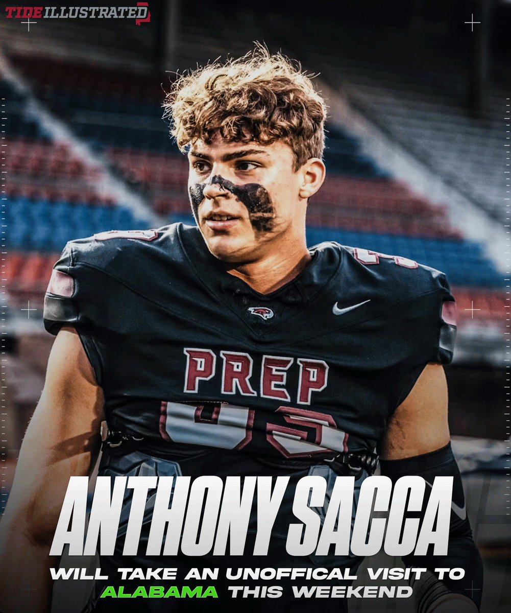 NEWS: Four ⭐️ OLB Anthony Sacca will visit #Alabama this weekend “I’ll be down there this weekend.” Sacca is a #Rivals100 prospect who received an offer from the #Tide today. @TideIllustrated