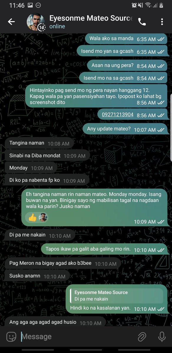 DBerde27's tweet photo. @eyesonme062793 

Ano na mateo? Maayos pakitungo na ginawa ko sayo. Mahigit isang buwan na yang utang mong 3400. Puro ka babayaran mo. Tapos kapag ikaw sinisingil ikaw la ang galit? https://t.co/3uhbaCSI69