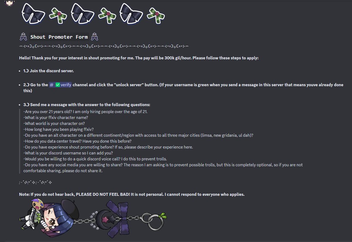 ♰ ༻ on X: “Hiring in game ffxiv shout promoters for 300k gil/hr 