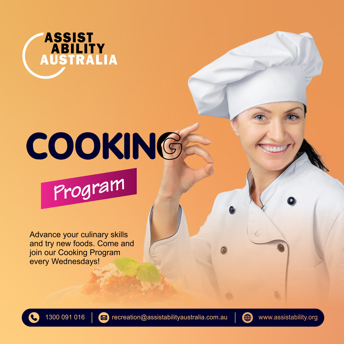 assist_ability's tweet image. Advance your culinary skills and try new foods. Come and join our Melbourne-Day #CookingProgram and discover secret ingredient to become the best cook.👌

OOP Cost is $10, Lunch included.

To sign up, please follow the link 👉 docs.google.com/forms/d/e/1FAI…