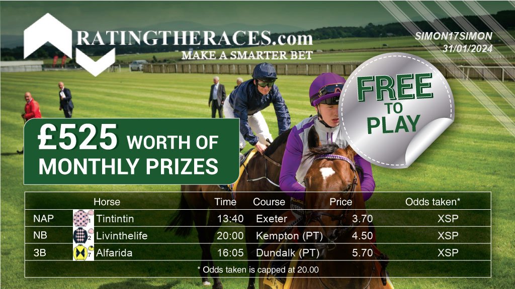 My #RTRNaps are:

Tintintin @ 13:40
Livinthelife @ 20:00
Alfarida @ 16:05

Sponsored by @RatingTheRaces - Enter for FREE here: bit.ly/NapCompFreeEnt…