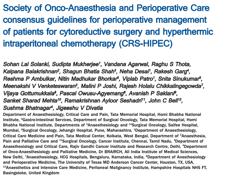 It's good to have our own consensus guidelines :) Interesting read on Perioperative management of CRS-HIPEC. 
journals.lww.com/ijaweb/fulltex…
#Anaesthesia #SurgicalCriticalCare
