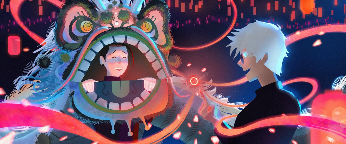 VisdevE's tweet image. some gojo + geto lunar New years fun!
#jjk #jjk249 #gojo #geto #fanart