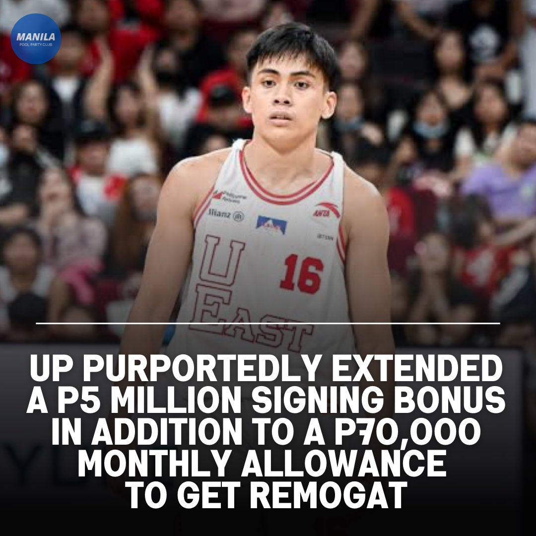 ManilaPPC's tweet photo. UP purportedly extended a P5 million signing bonus in addition to a P70,000 monthly allowance to get Remogat.

Source: https://t.co/N2GJkCT0sn

#UAAP #UPFightingMaroons https://t.co/F1nTzBtp9f