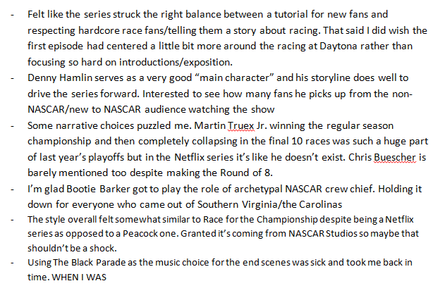 STaranto92's tweet image. Some thoughts on #NASCARFullSpeed after watching the whole thing