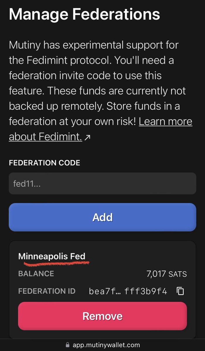 Shoutout @m1sterc001guy for launching the Minneapolis Bitcoin Meetup Fediment tonight 🙌 Is this the first live Fediment in the wild? Respect to @MutinyWallet for making this super easy.