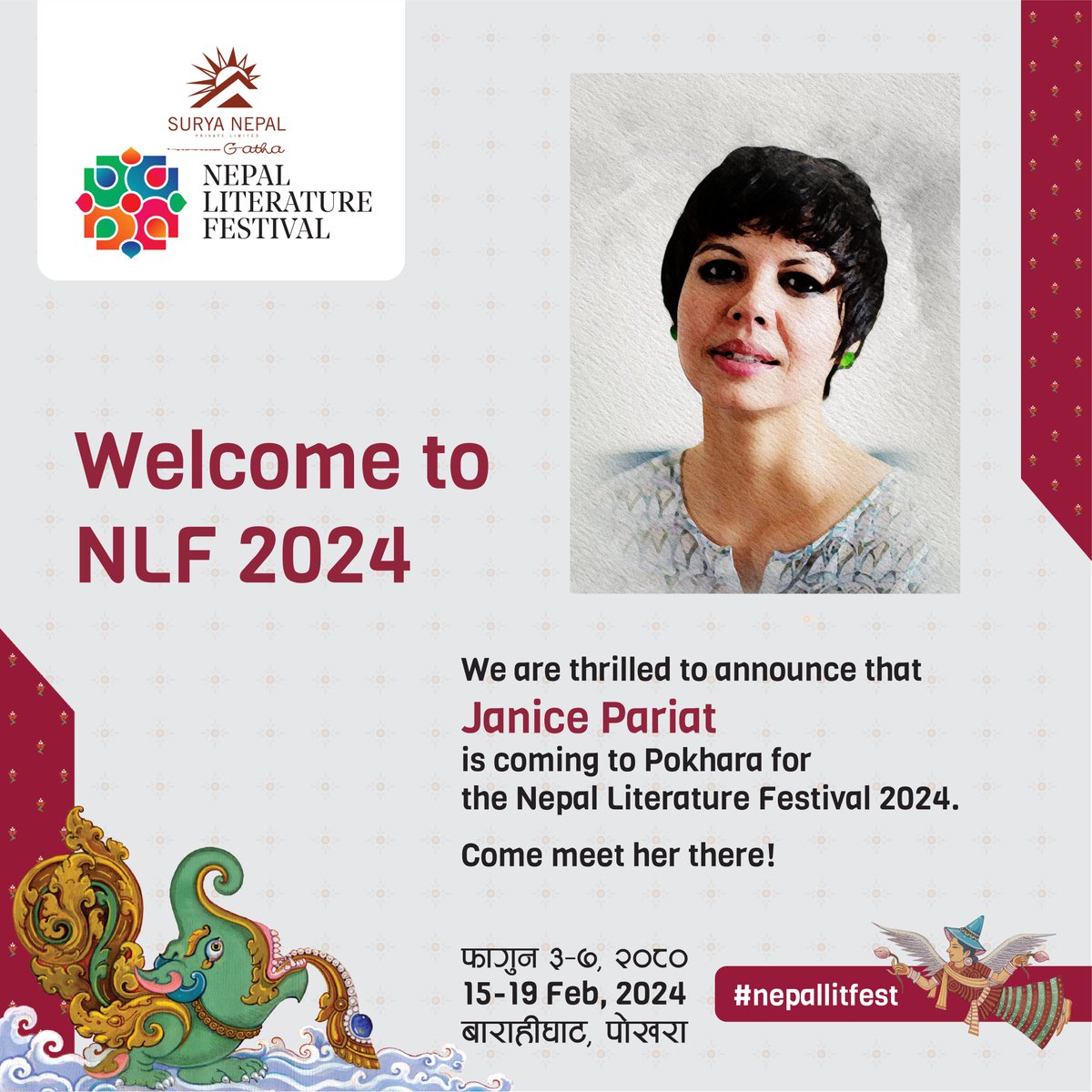 We are thrilled to announce that @janicepariat is coming to Pokhara for the Nepal Literature Festival 2024. Come meet her there!