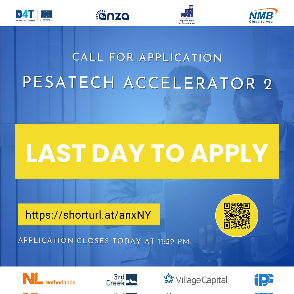 Final call for application. The application window for PesaTech Accelerator 2 closes today at 11:59 pm. Apply through anzaentrepreneurs.co.tz/pesatechafrica or visit pesatechafrica.com Application deadline: 31 January 2024 @EUinTZ @AnzaInt @UNCDFdigital @NMBTanzania @3rdCreekGrants
