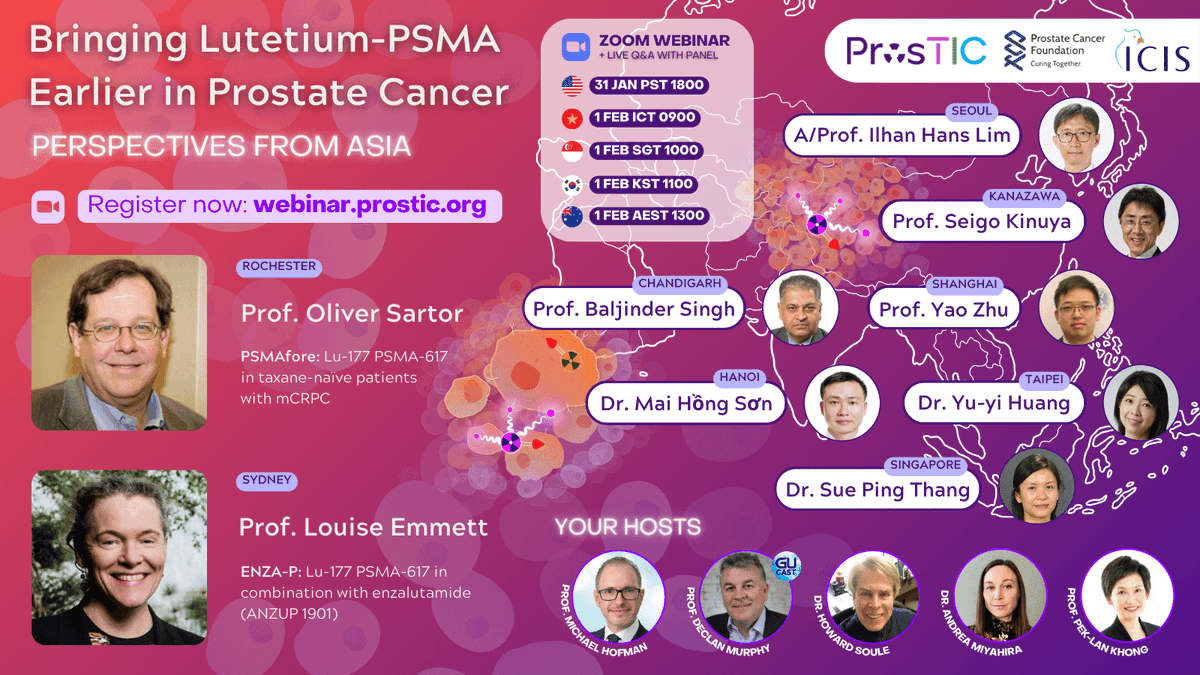 Last chance for our Webinar tomorrow 1PM Melbourne time. Live & free. The discussion on early use of Lutetium-PSMA will be AWESOME! Register here: unimelb.zoom.us/webinar/regist… @RenuEapen @declangmurphy