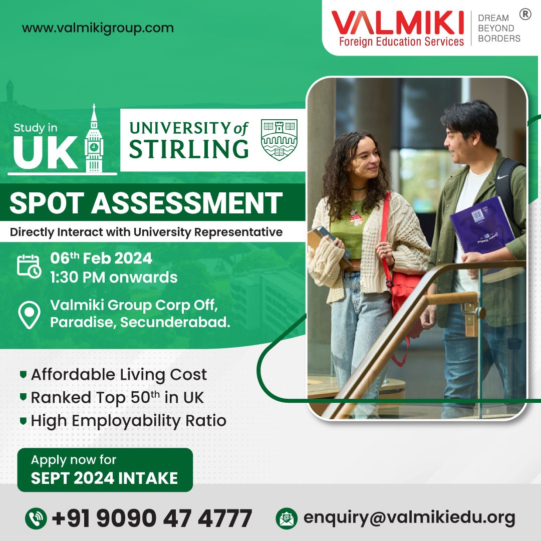 An official from the #UniversityofStirling is here for a #spotassessment! Don't miss this opportunity to discuss your study options and get personalized guidance.

valmikigroup.com

#Stirling #SpotAssessment #StudyAbroad #UofStirling #studyinuk #UK #studyabroad #student