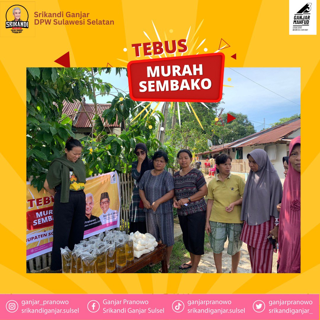 Srikandi Ganjar DPW Sulawesi Selatan mengadakan kegiatan tebus murah sembako untuk masyarakat di Kabupaten Soppeng

#ganjarrebound
 #jatenghappyending
 #tetappilihganjar
#GanjarPranowo
#Ganjar
#SrikandiGanjar
#Pilihyangrambutputih
 #ganjarpresiden2024
 #gardaperempuanilenial