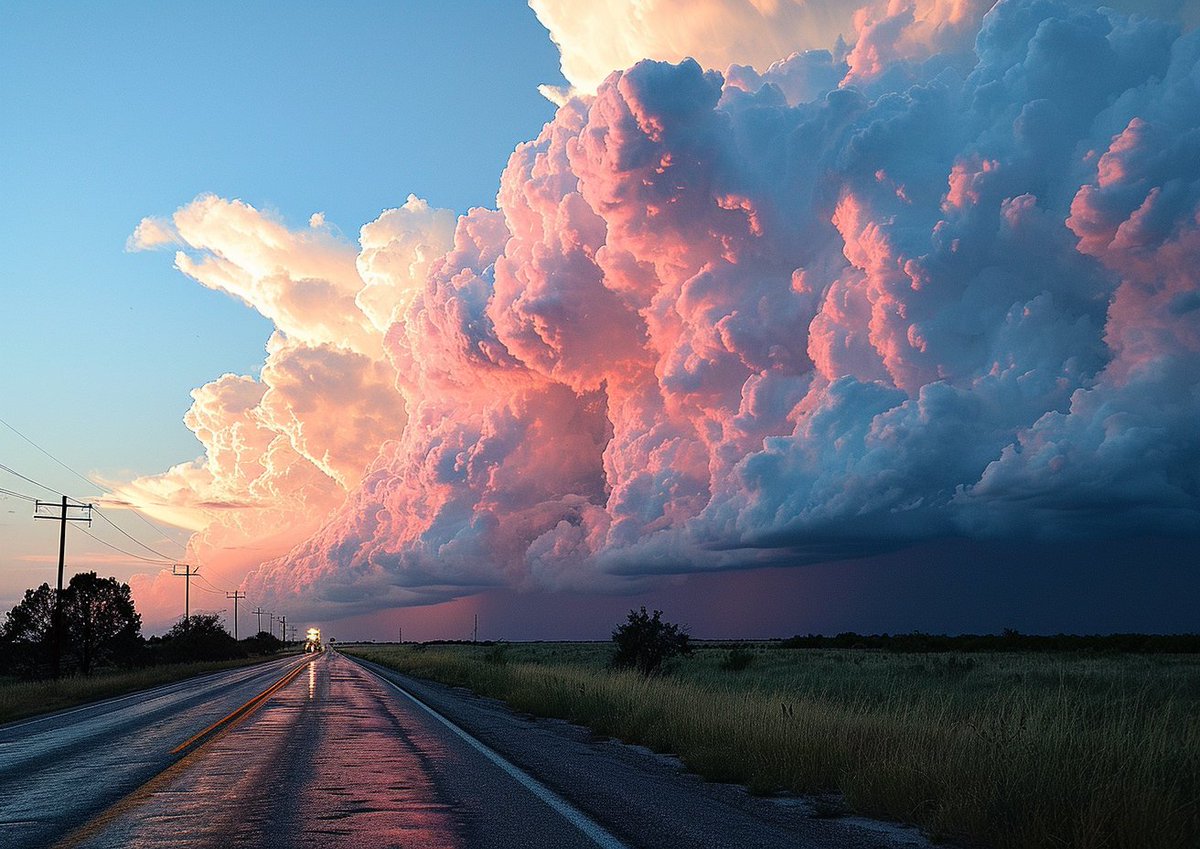 As the road stretches before us, bordered by the grandeur of a storm painted with sunset's fire, remember that great challenges often lead to beautiful destinations. Keep driving forward; your path is lit with possibility.

 #JourneyToGreatness #StormySkiesBrightFutures