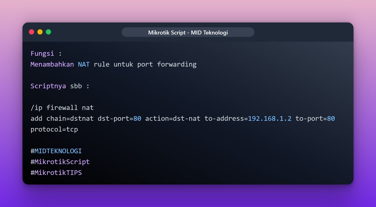_4dinata's tweet image. Port Forwading #MikrotikScript