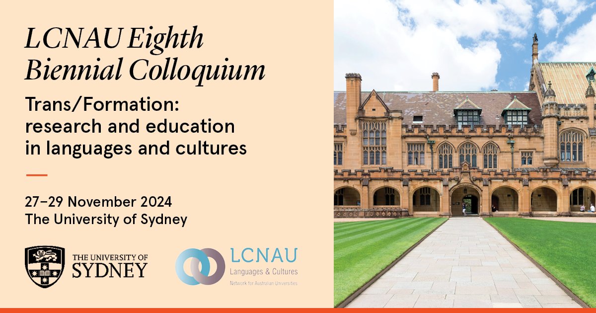 📣 @UsydSLC is proud to host the <a href="/LCNAU/">LCNAU</a> Eighth Biennial Colloquium at <a href="/Sydney_Uni/">University of Sydney</a> on 27–29 Nov 2024. #LCNAU2024

📄 #CallForPapers now open for abstracts &amp; panel proposals on a range of areas from multilingual Australia to AI. Closing 31 March. More info: bit.ly/lcnau2024