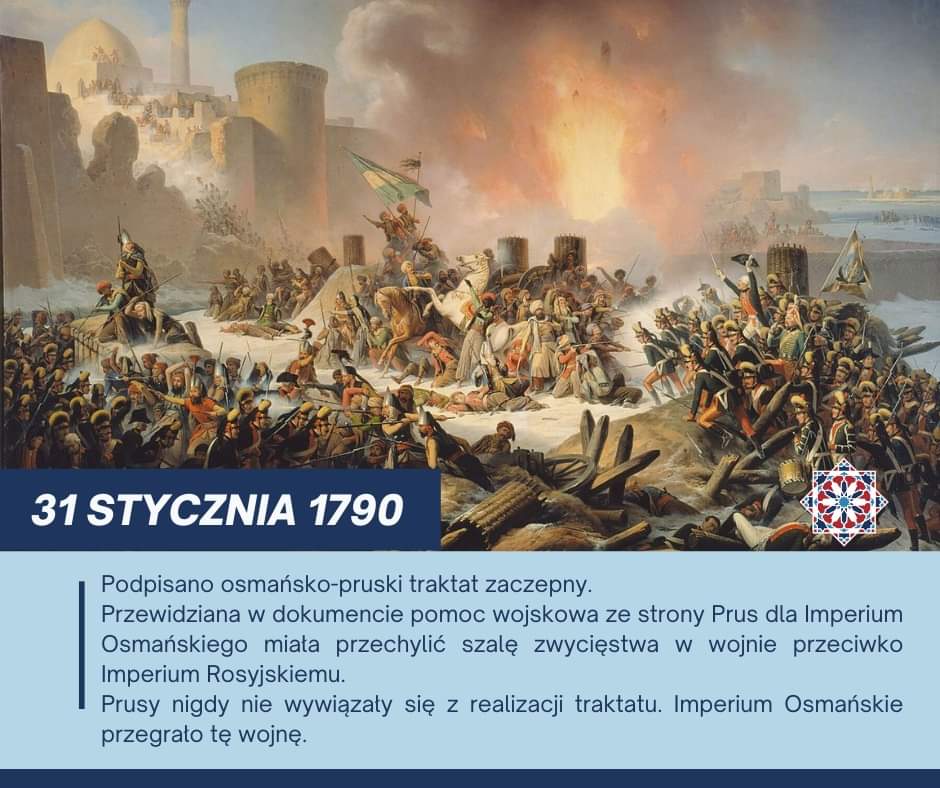 #OTD #TegoDnia 1790 r. podpisano osmańsko-pruski traktat zaczepny 📜

Przewidziana w dokumencie pomoc wojskowa ze strony Prus dla Imperium Osmańskiego miała przechylić szalę zwycięstwa w - trwającej od 1787 r. - wojnie przeciwko Imperium Rosyjskiemu 🗺

1/2