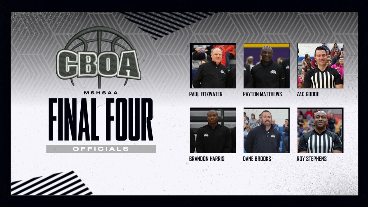 CBOA_Ref's tweet photo. Congratulations to the following CBOA officials who were selected to officiate the MSHSAA Final Four at Mizzou Arena!!! @MSHSAAOrg 

Paul Fitzwater
Payton Matthews
Zac Goode
Brandon Harris
Dane Brooks
Roy Stephens https://t.co/VLqjZQ55vV