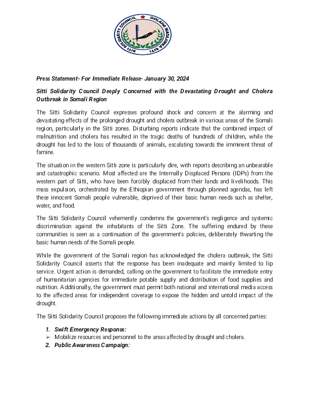 CouncilSitti's tweet photo. Sitti Solidarity Council Deeply Concerned with the Devasteting Drought and Cholera Outbreak in Somali Region. @Mustafe_M_Omer @AbiyAhmedAli @VOAAfrica @BBCAfrica @AlJazeeraWorld @WHO @WFP @PowerUSAID @DrTedros https://t.co/kChVAPTCtG
