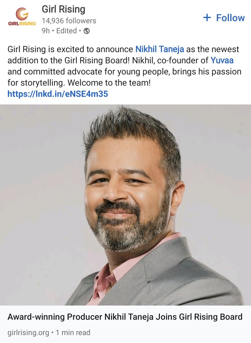Thrilled to announce that I've joined the Board of Directors of @girlrising, one of the world's leading girls' education non-profits. As part of the board, I hope to help in Girl Rising's mission in using the power of storytelling to help girls learn, rise and thrive. 

After a…