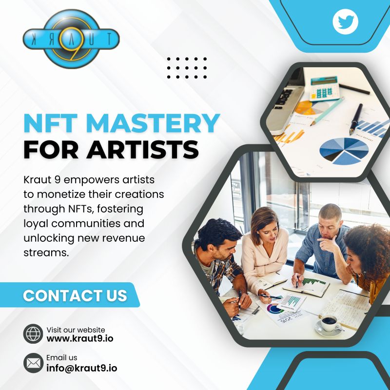 Kraut_9's tweet photo. NFT Mastery for Artists Kraut 9 empowers artists to monetize their creations through NFTs, fostering loyal communities and unlocking new revenue streams.
#NFT #NFTCommunity #nftart #NFTartists 
Contact us 
info@kraut9.io 
https://t.co/j05fLpPb1r https://t.co/UMzjCpD2kJ
