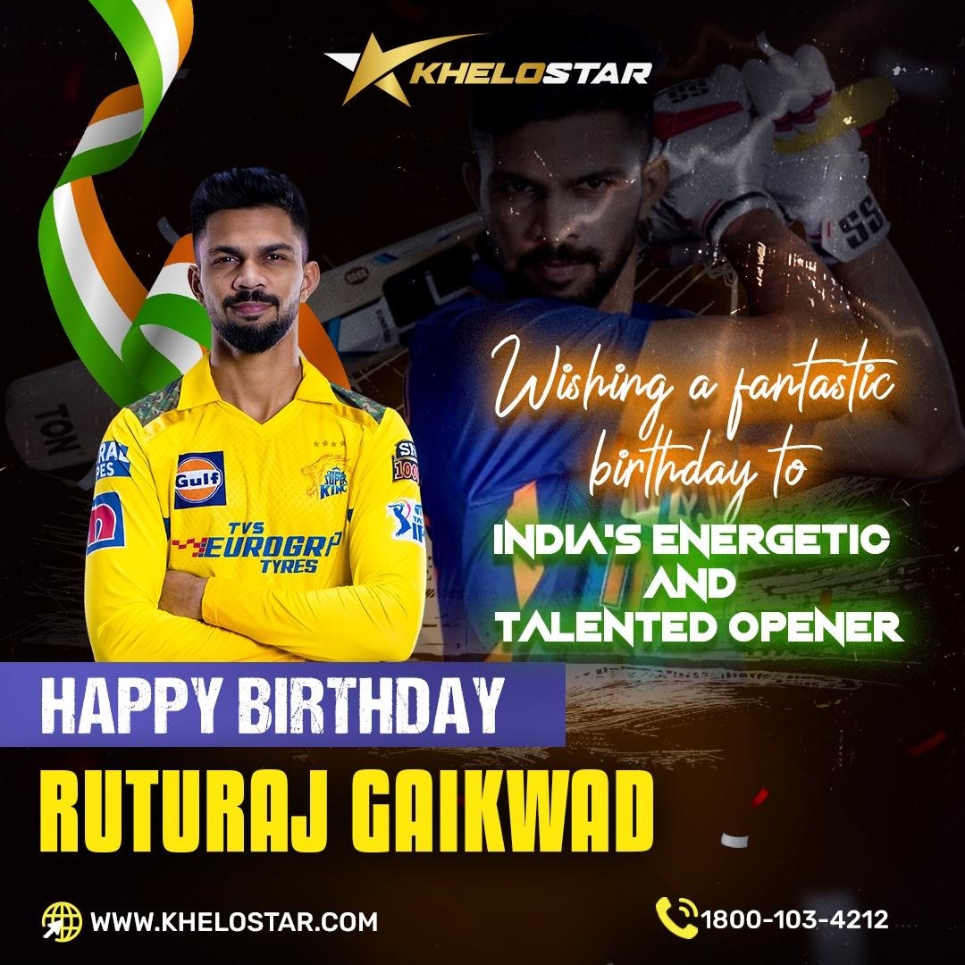 🎉 Happy Birthday Ruturaj Gaikwad! 🏏🎂

Wishing a fantastic birthday to India's energetic and talented opener, Ruturaj Gaikwad! May your year be filled with runs, success, and memorable moments.  #HappyBirthdayRuturajGaikwad  #CricketCelebrations #ICC