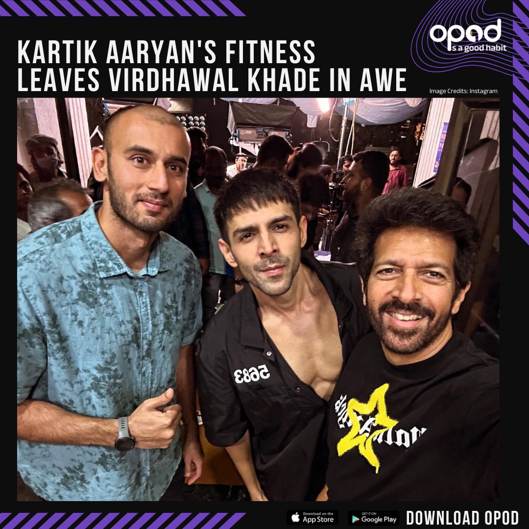 AudioOpod's tweet photo. #Olympic swimmer #VirdhawalKhade took to Instagram to share a snapshot featuring himself, #KartikAaryan, and director #KabirKhan, offering a glimpse into the actor's remarkable transformation for "#ChanduChampion".

Image credits: Instagram

#opodsunakya #opodisagoodhabit https://t.co/KEo0EWSuSg