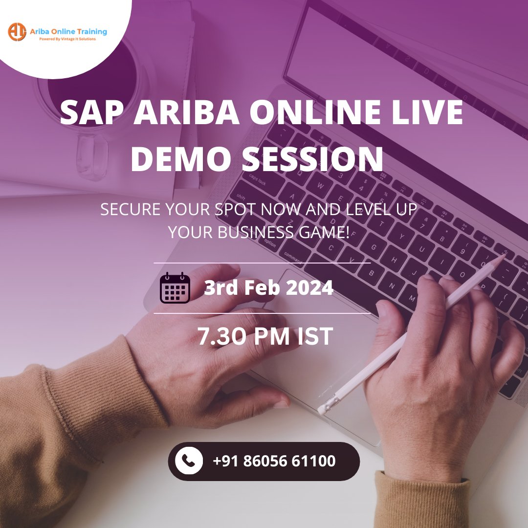 AribaTraining's tweet photo. Join Our Live SAP Ariba demo on Saturday 3rd Feb 2024 at 7.30 PM IST.

Register at the link below for the demo session.
Register Now: https://t.co/0fXzfhqurv
Call/WhatsApp: +91 86056 61100

#sapmm #Ariba #sapariba #procurement #training #consultant #sapmm #S4HANA #sapcommunity https://t.co/HupUUlKR0E