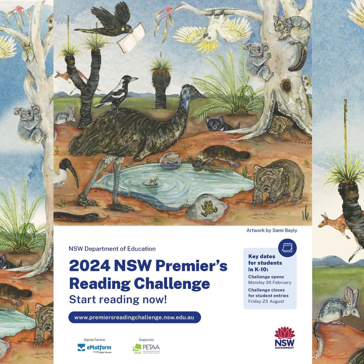 It’s officially time to share an exciting project I’ve been working on… the 2024 NSW Premier’s Reading Challenge! 🤩 I was invited to create the artwork for this years poster, in which we wanted to celebrate the incredible list of children’s book authors and illustrators…
